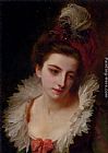 Portrait Of A Lady With A Feathered Hat by Gustave Jean Jacquet